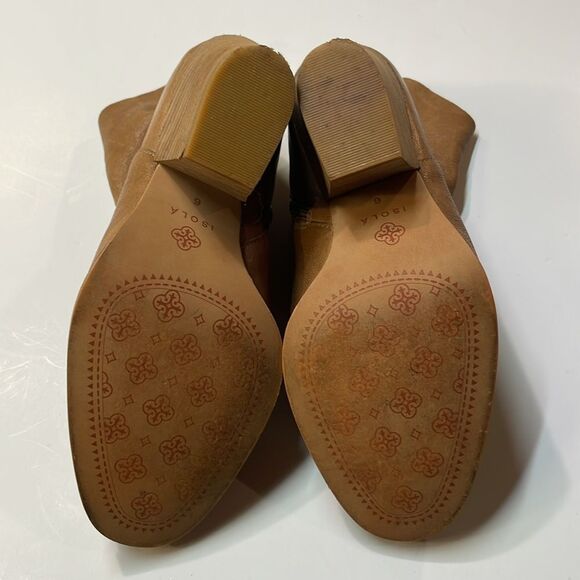 Isola’ Brown Leather Ankle Boots Women’s Size 6 Side Zip Stacked Heel Booties - Picture 7 of 11